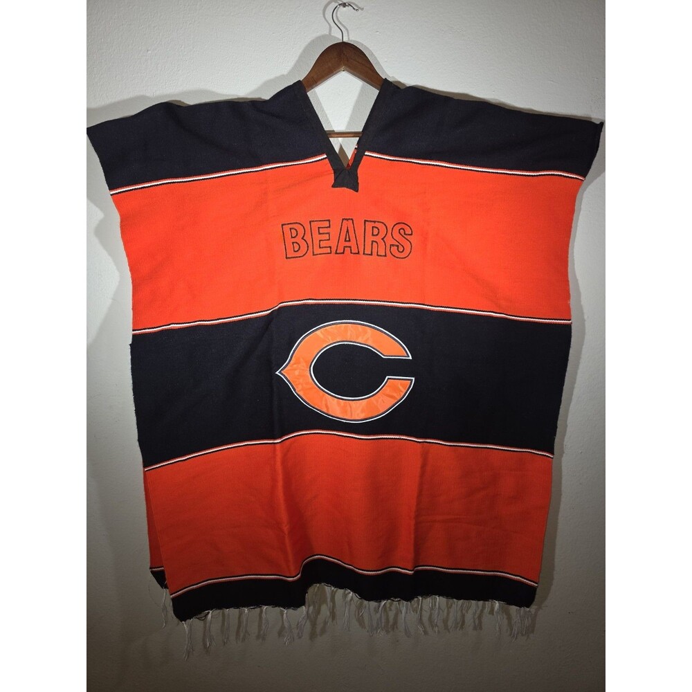 Chicago Bears Poncho Blanket  Sweater Orange Blue Pullover NFL